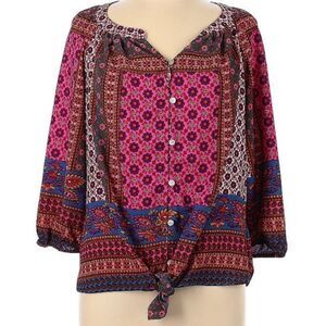 Anthropologie Figueroa & Flower 3/4 Sleeve Mixed Print Peasant Top Blouse Size M